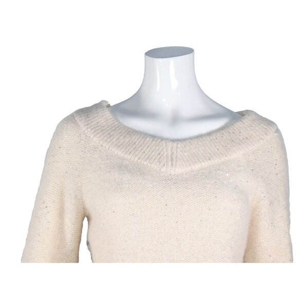 Banana Republic Women XS Ivory White Sequin V-Neck Sweater Knit Hol' 20 Pullover - Picture 3 of 9